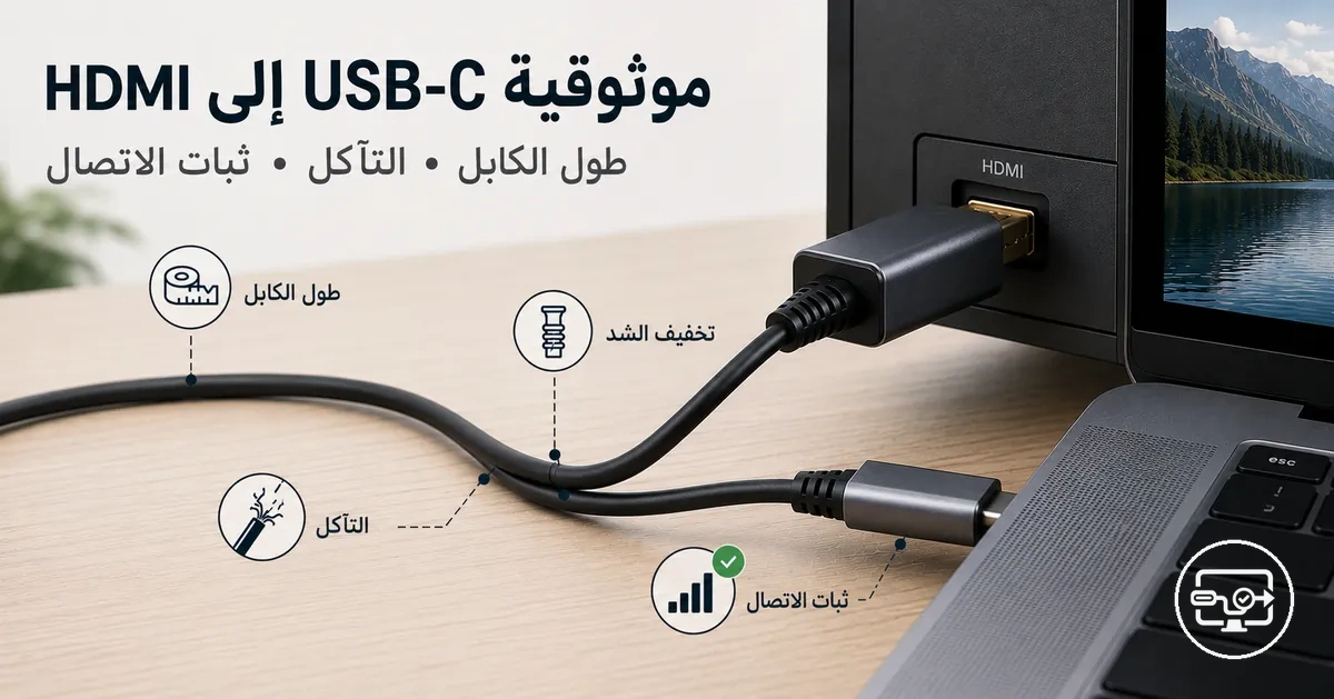 موثوقية USB-C إلى HDMI توضح تخفيف الشد في الكابل وإشارات اتصال مستقر