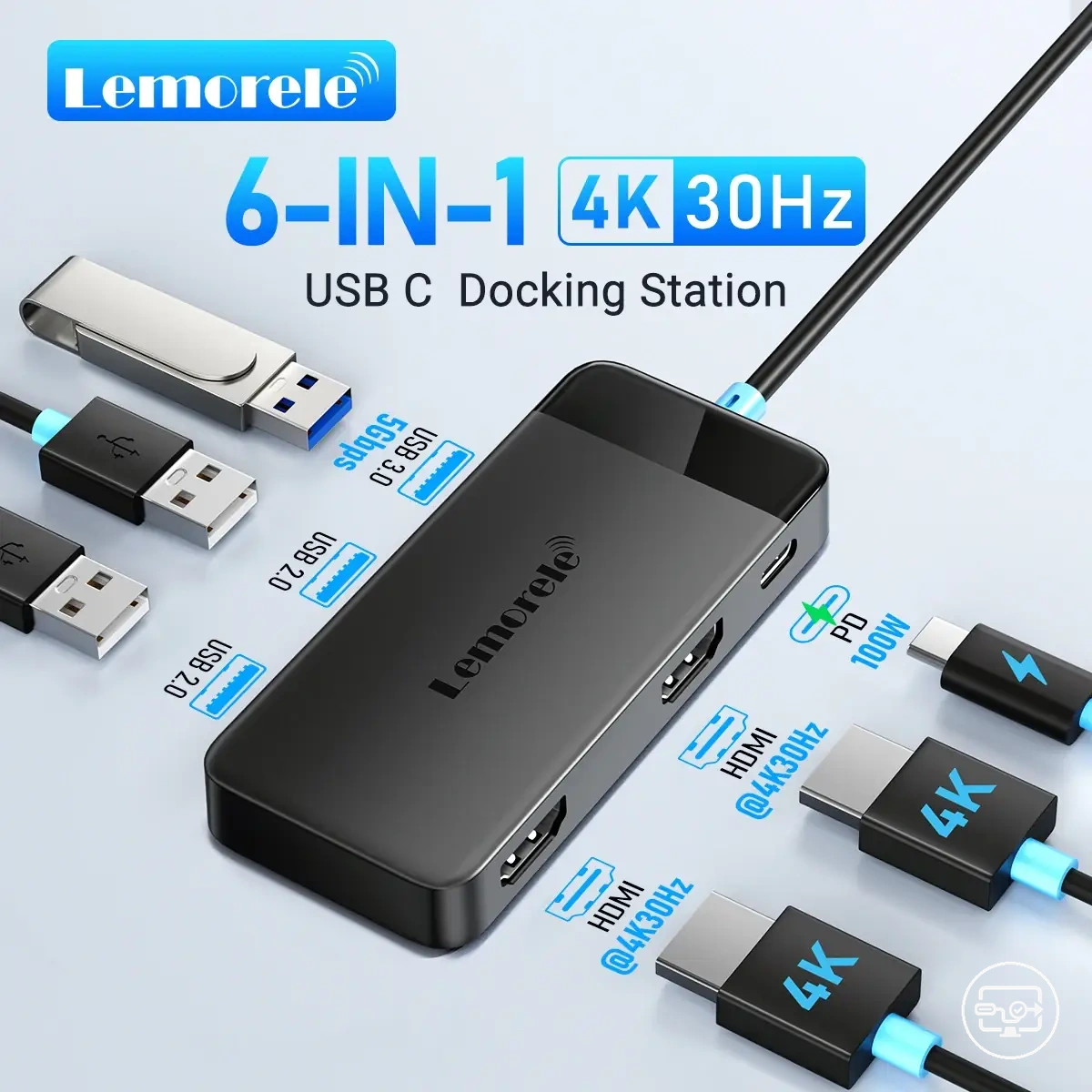 قاعدة إرساء USB-C مع HDMI مزدوج