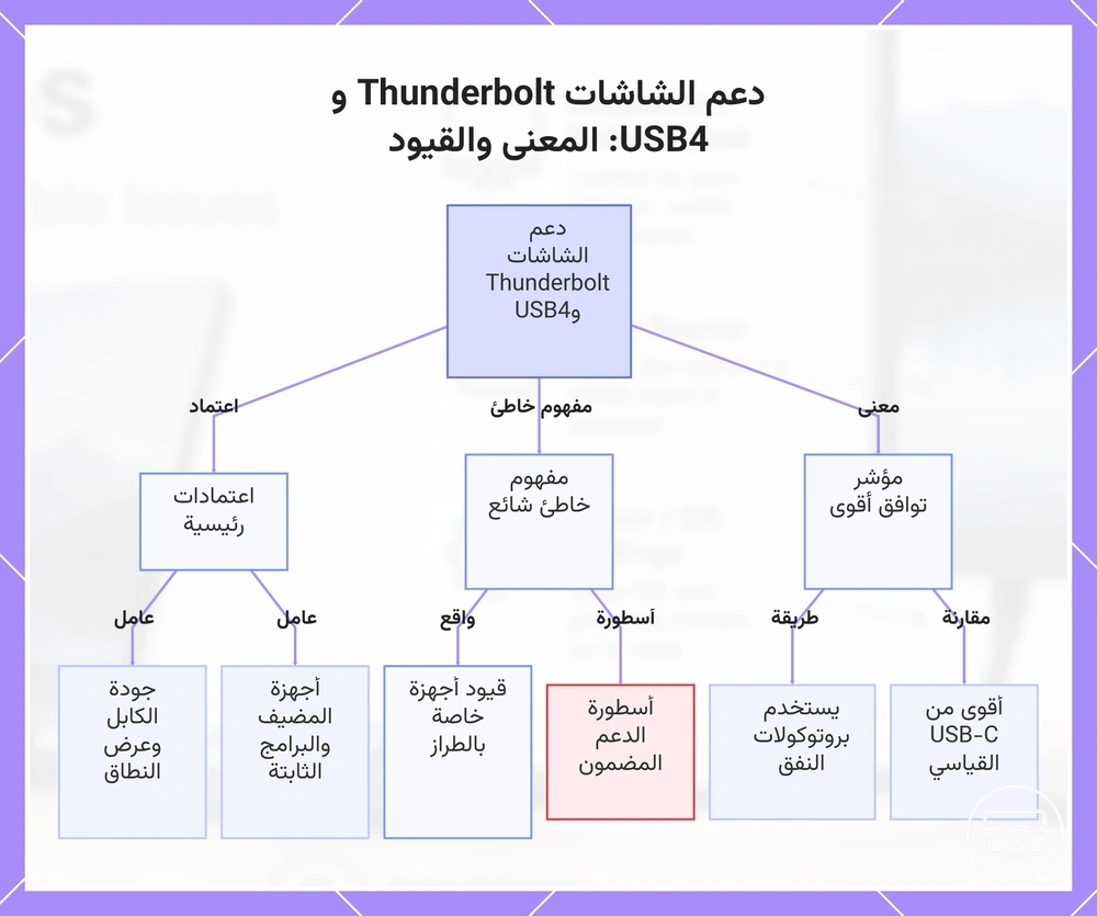 دعم الشاشات Thunderbolt و USB4: المعنى والقيود