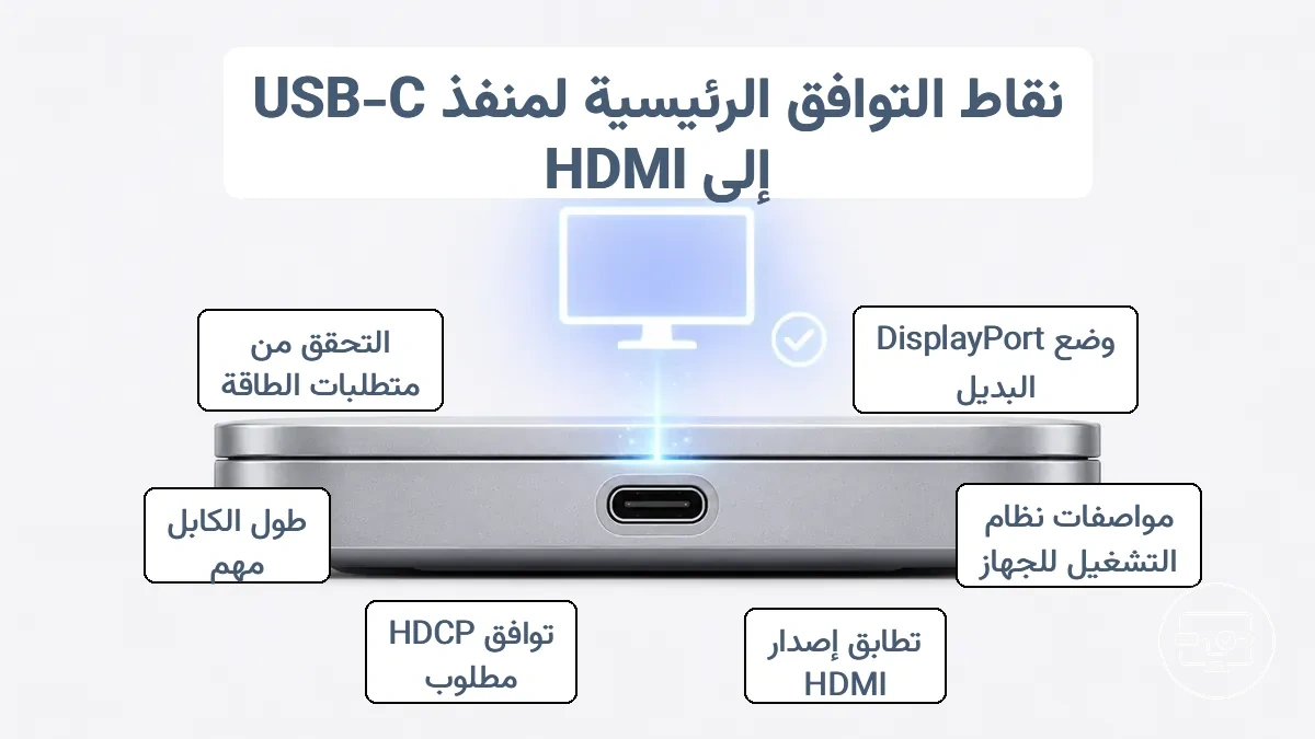 دليل مرئي لعلامات منفذ USB-C التي تشير إلى دعم إخراج الفيديو