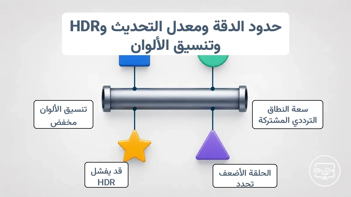 رسم بياني يوضح كيف تعتمد حدود الدقة ومعدل التحديث و HDR وتنسيق الألوان على النطاق الترددي في سلسلة USB-C إلى HDMI.