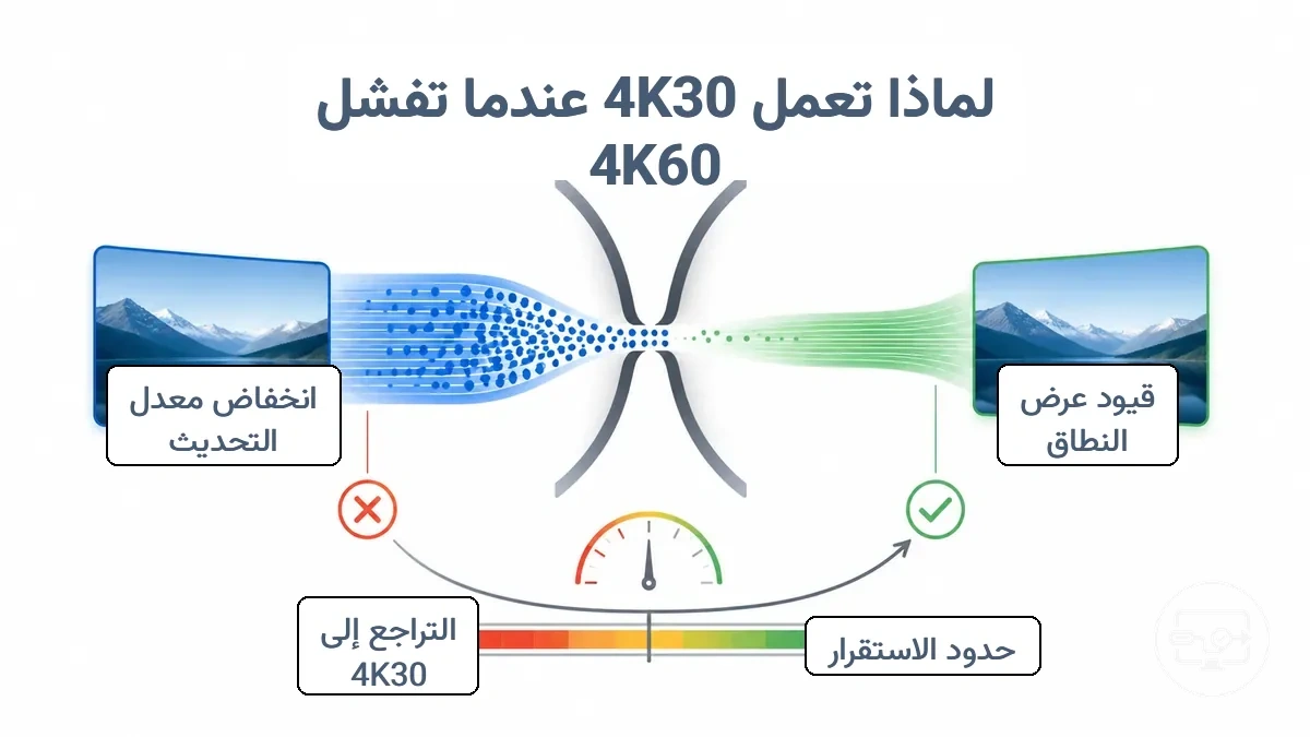 رسم بياني مقارن يوضح سبب تراجع بعض إعدادات USB-C إلى HDMI من 4K60 إلى 4K30