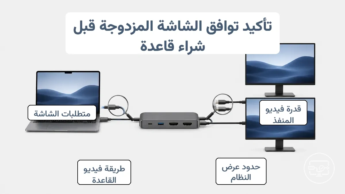 التحقق من توافق الشاشتين: التحقق من المنافذ وطريقة القاعدة ومتطلبات الشاشة