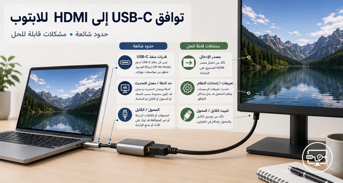 إعداد توافق USB-C إلى HDMI على اللابتوب مع توصيل شاشة خارجية