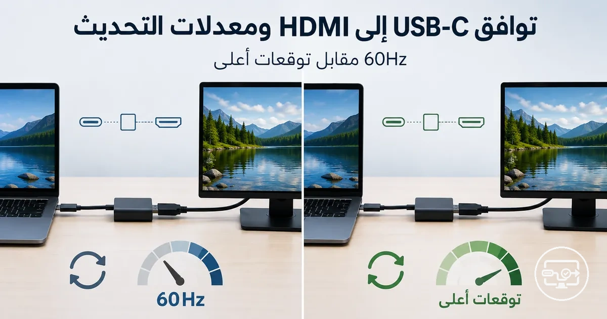 مقارنة معدل التحديث لتوافق USB-C إلى HDMI توضح أساس 60Hz وتوقعات أعلى