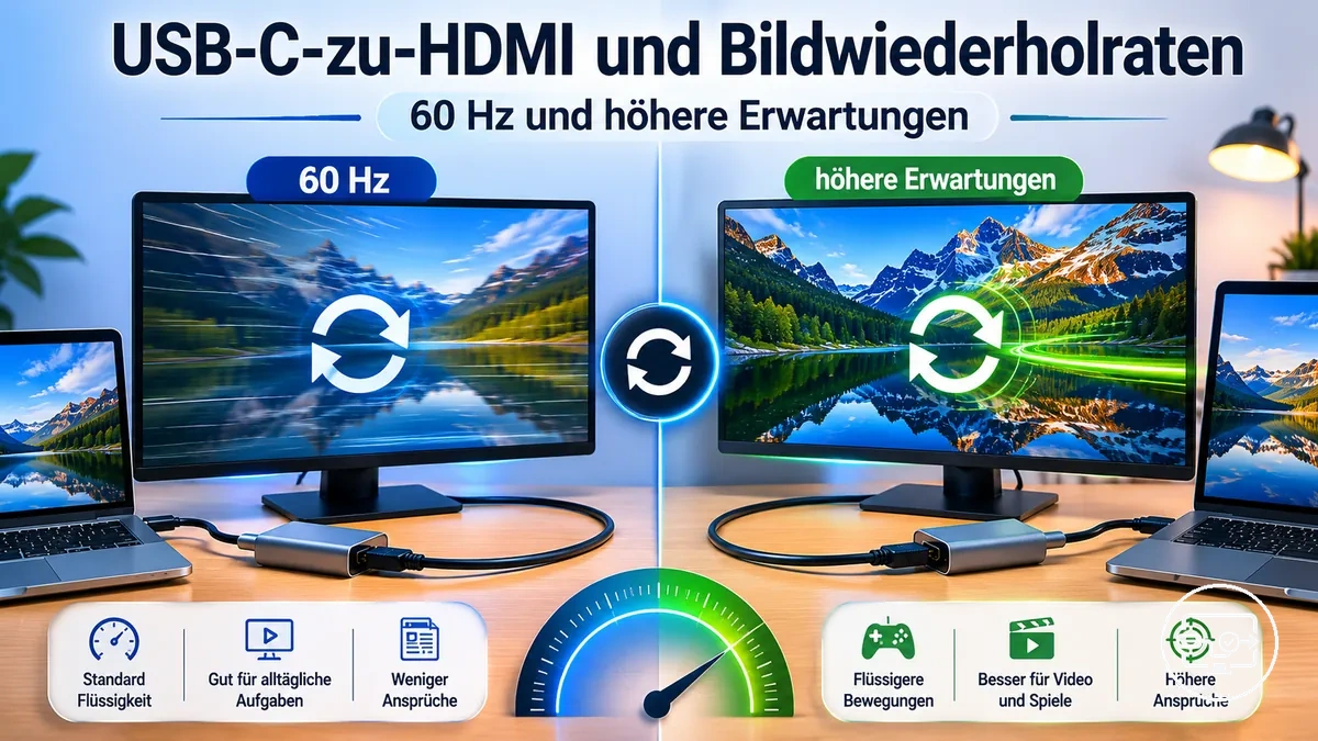 Vergleich der Bildwiederholrate bei USB-C-zu-HDMI: 60 Hz als Basis und höhere Erwartungen