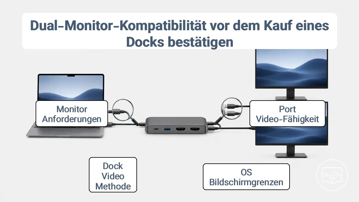 Dual-Monitor-Kompatibilität prüfen: Anschlüsse, Dock-Methode und Monitoranforderungen überprüfen