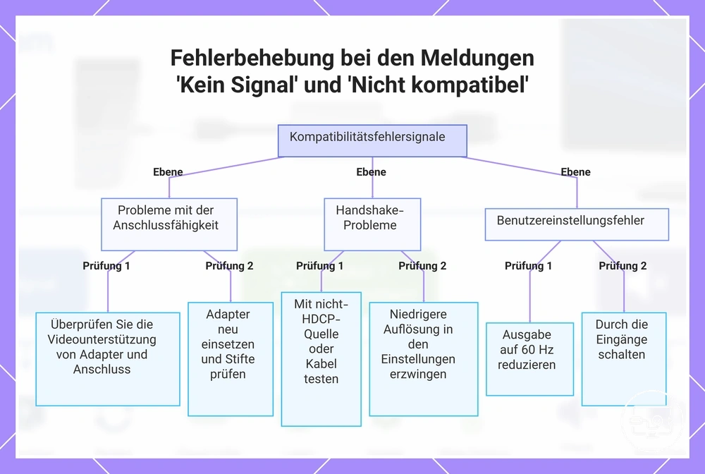 Fehlerbehebung bei den Meldungen 'Kein Signal' und 'Nicht kompatibel'