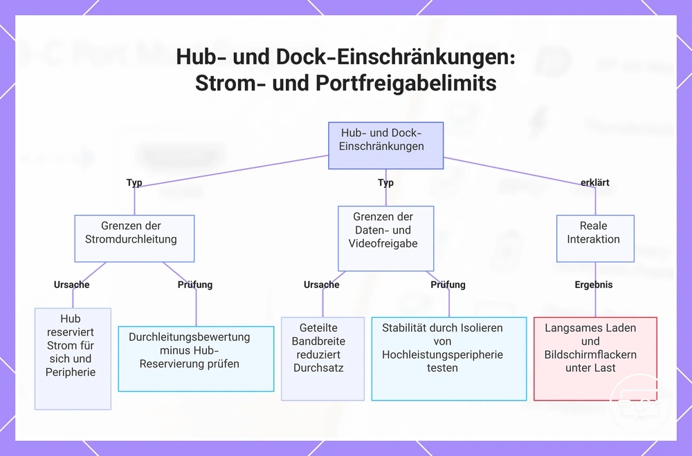 Hub- und Dock-Einschränkungen: Strom- und Portfreigabelimits