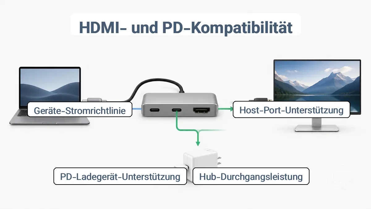 Flussdiagramm der Kompatibilitätsanforderungen für HDMI-Ausgabe und PD-Lade-Passthrough