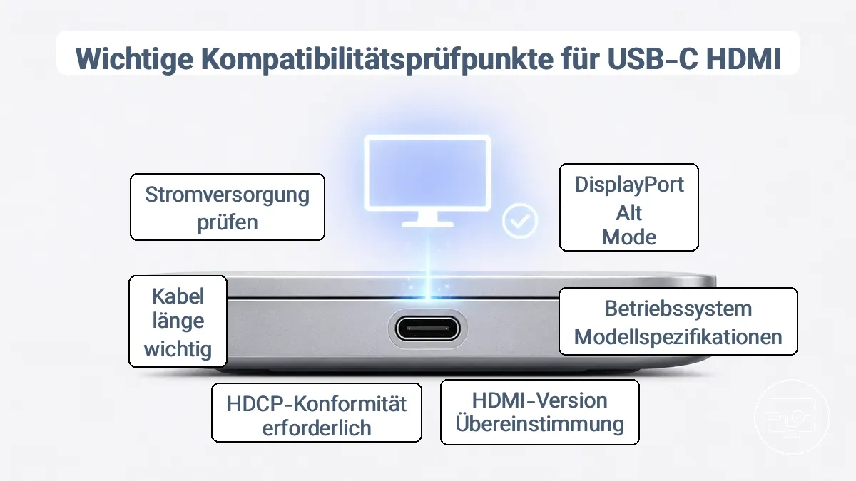 Visuelle Anleitung zu USB-C-Anschlussmarkierungen, die Videoausgabeunterstützung anzeigen