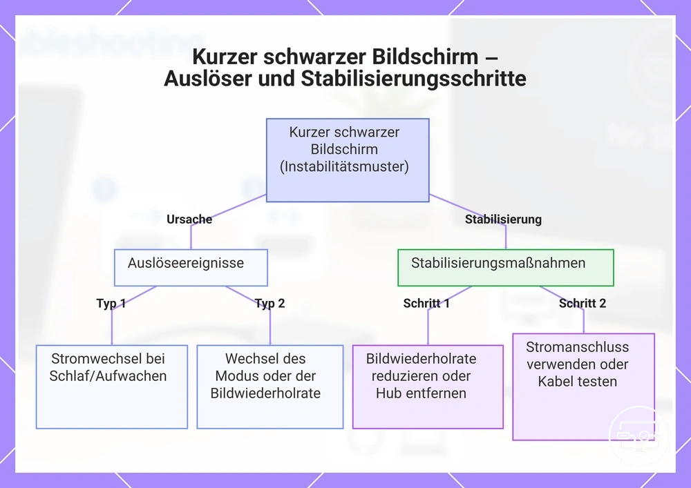 Kurzer schwarzer Bildschirm – Auslöser und Stabilisierungsschritte