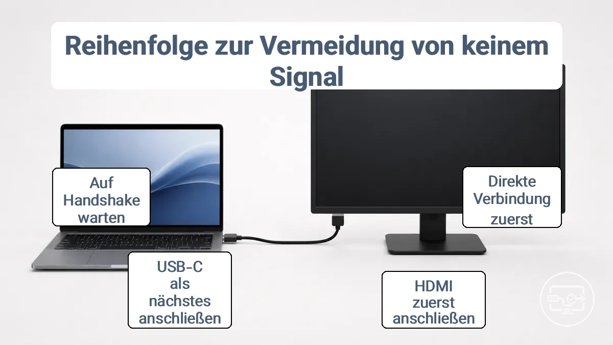 USB-C-zu-HDMI-Verbindungsreihenfolge, die Ergebnisse ohne Signal oder ohne Erkennung reduziert.