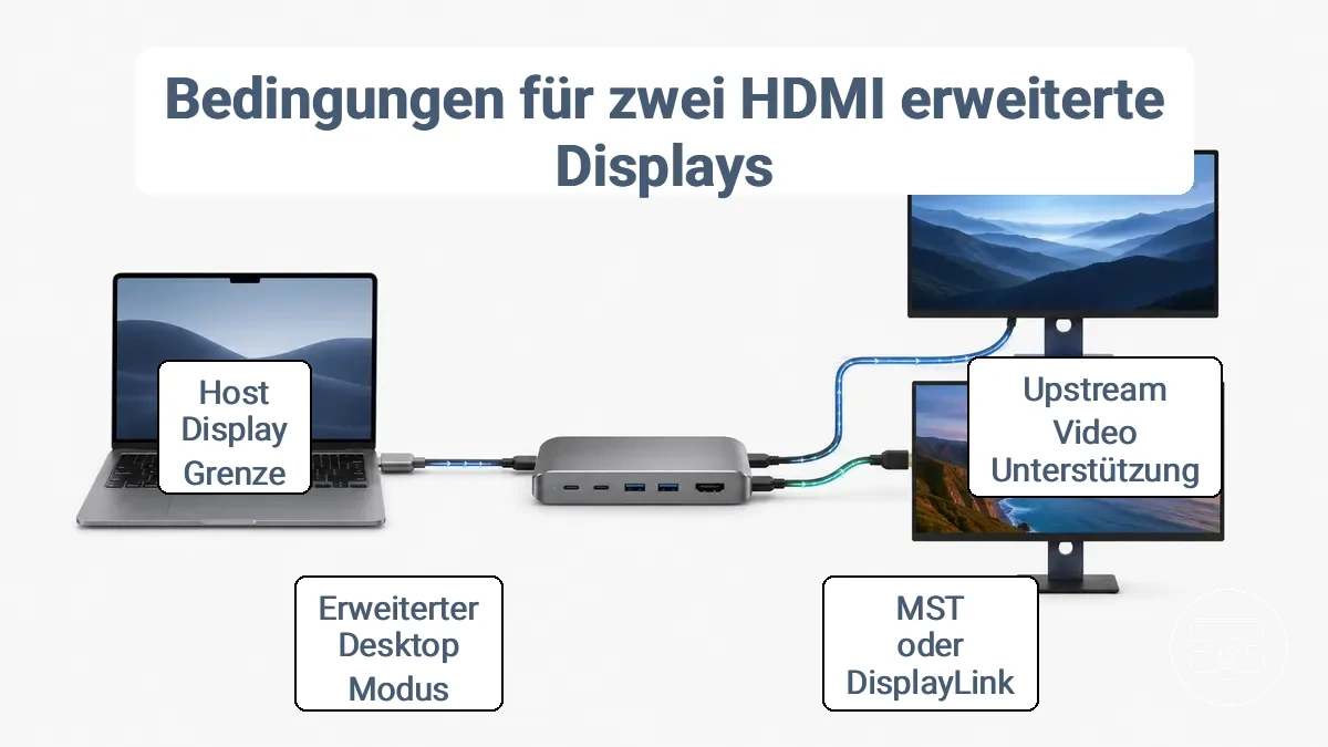 Kompatibilitätsbedingungen für erweiterte Dual-HDMI-Bildschirme über USB-C-Hub