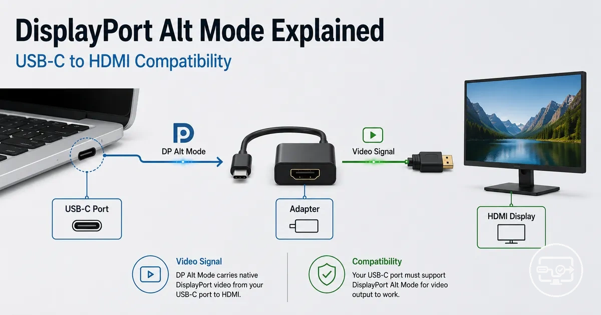 Diagram-style explanation of DisplayPort Alt Mode for USB-C to HDMI compatibility