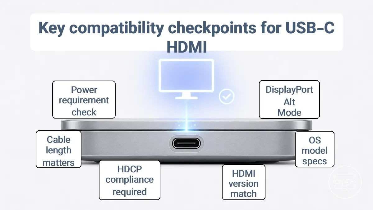 Visual guide to USB-C port markings indicating video output support
