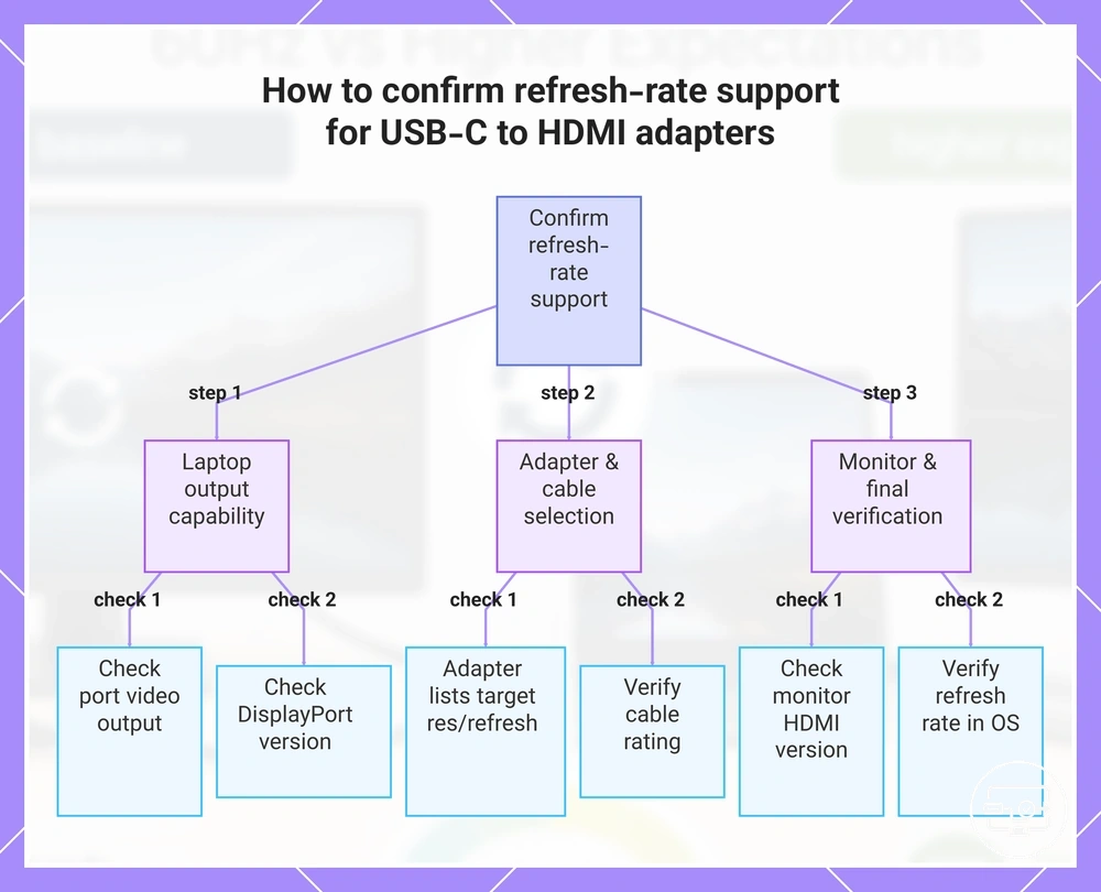 How to confirm refresh-rate support for USB-C to HDMI adapters