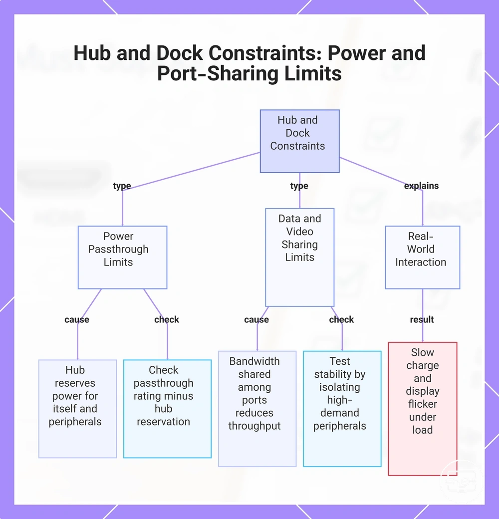 Hub and Dock Constraints: Power and Port-Sharing Limits