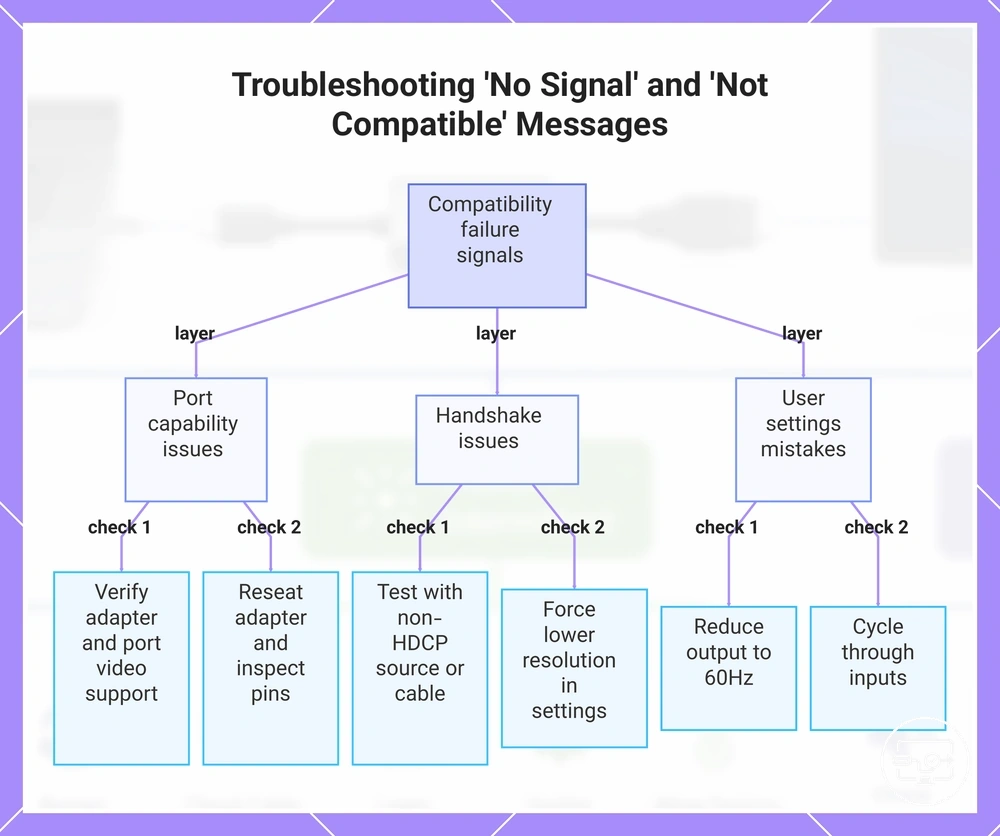 Troubleshooting 'No Signal' and 'Not Compatible' Messages