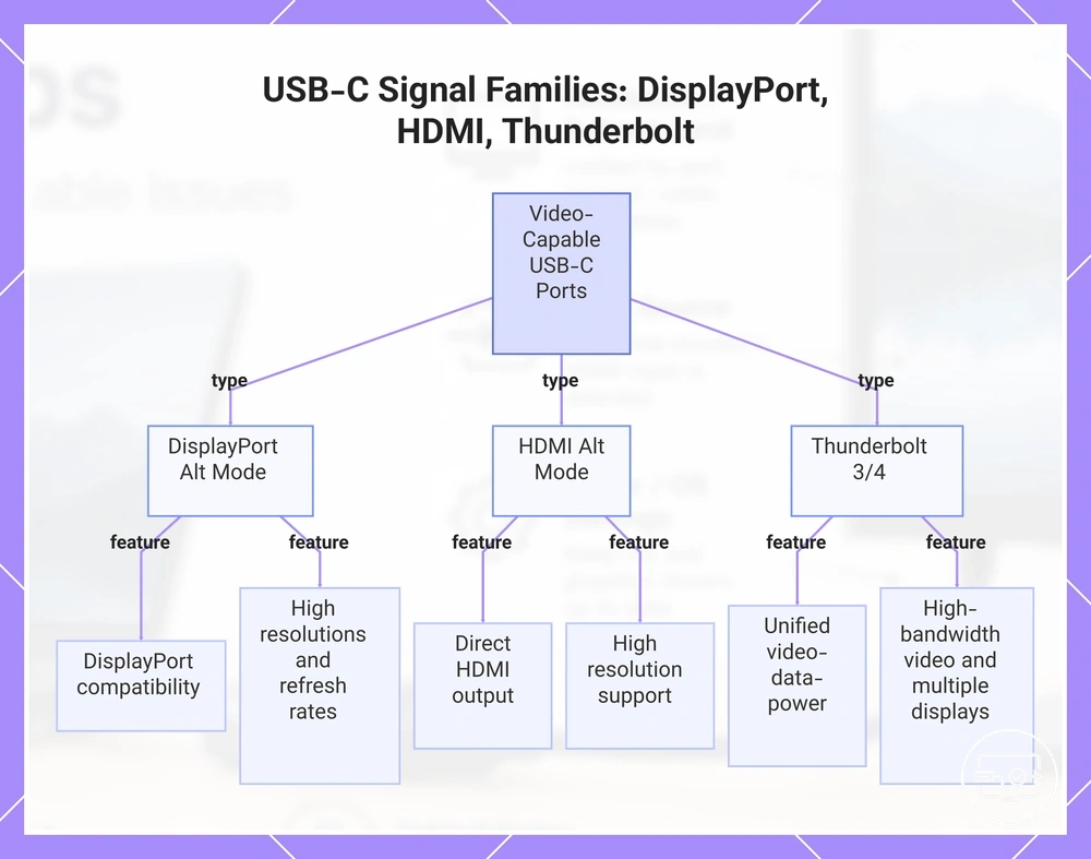 USB-C Signal Families: DisplayPort, HDMI, Thunderbolt