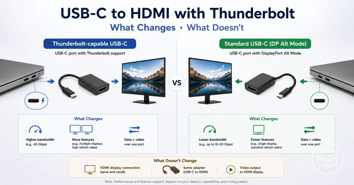 USB-C to HDMI compatibility comparison view highlighting Thunderbolt vs standard USB-C behavior
