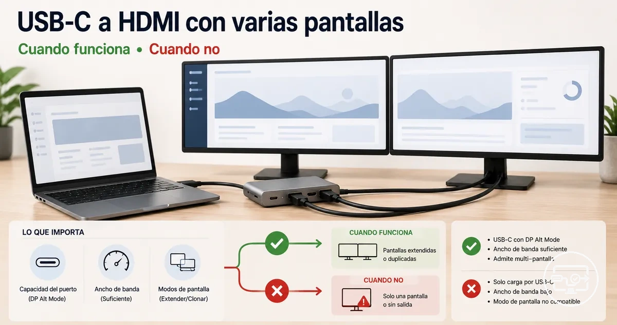 Compatibilidad USB-C a HDMI con varias pantallas con escritorio extendido y multimonitor