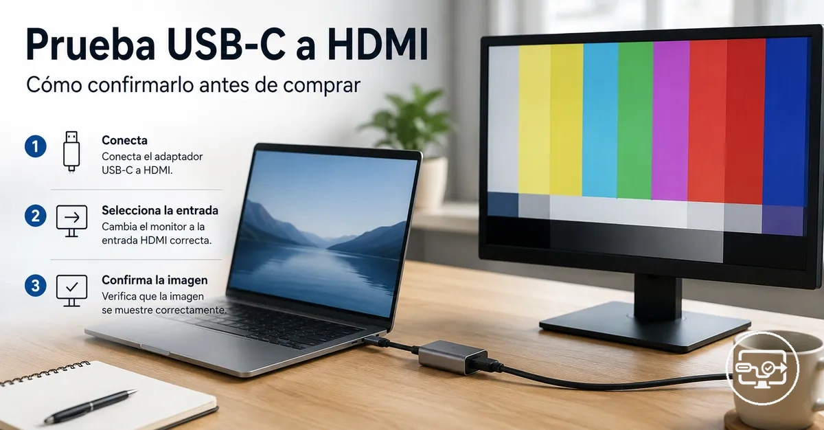 Prueba de compatibilidad USB-C a HDMI con el dispositivo conectado a una pantalla externa