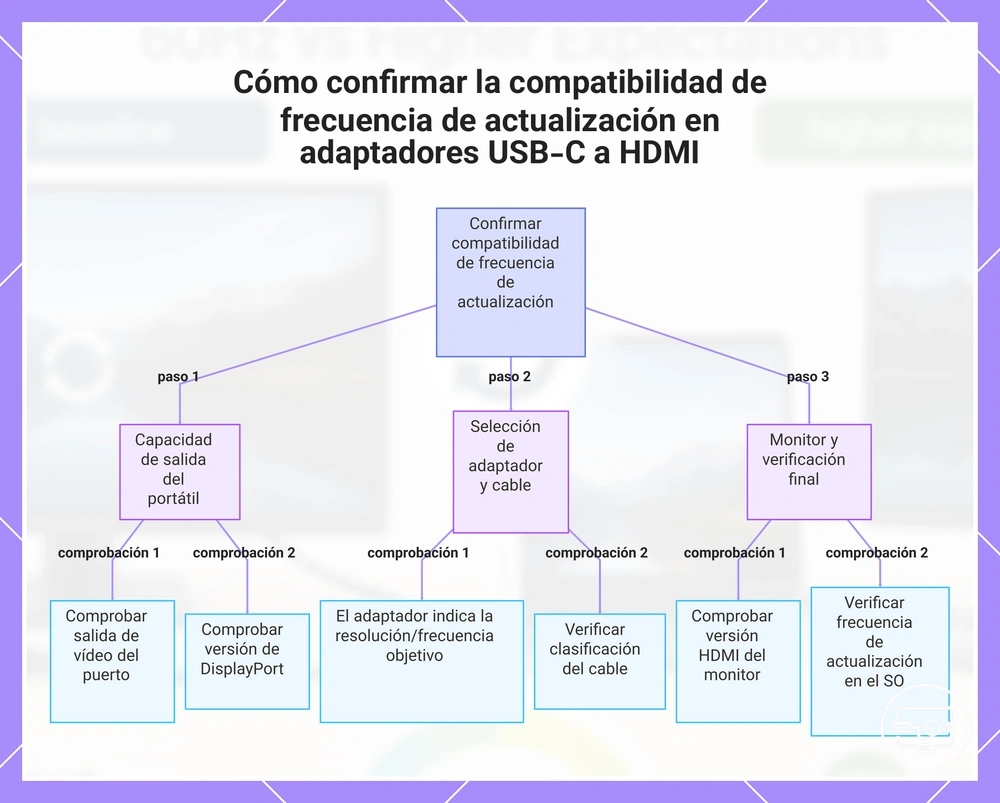 Cómo confirmar la compatibilidad de frecuencia de actualización en adaptadores USB-C a HDMI