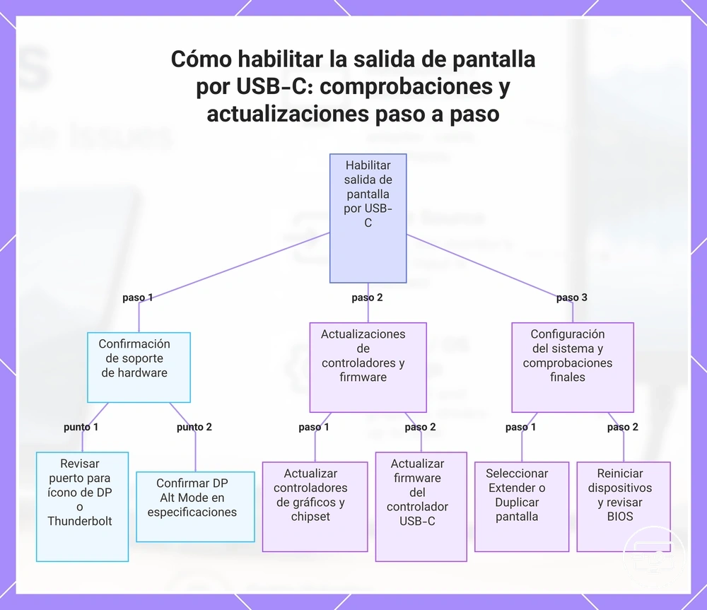 Cómo habilitar la salida de pantalla por USB-C: comprobaciones y actualizaciones paso a paso