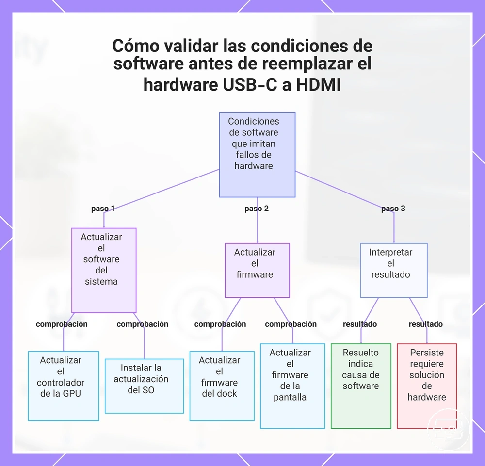 Cómo validar las condiciones de software antes de reemplazar el hardware USB-C a HDMI