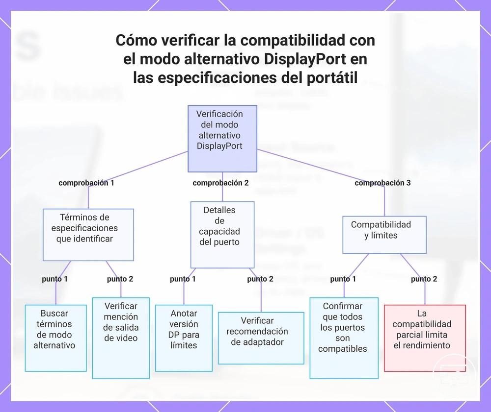 Cómo verificar la compatibilidad con el modo alternativo DisplayPort en las especificaciones del portátil