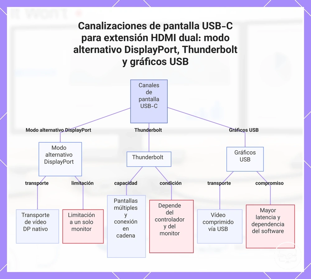 Canalizaciones de pantalla USB-C para extensión HDMI dual: modo alternativo DisplayPort, Thunderbolt y gráficos USB