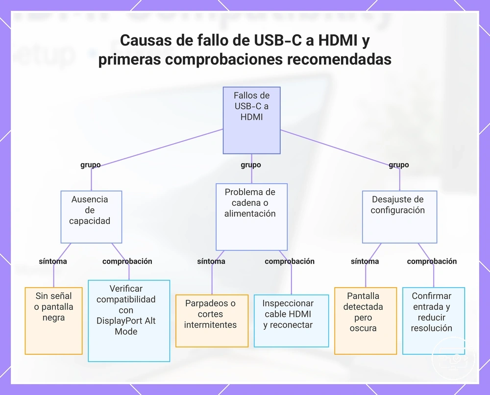 Causas de fallo de USB-C a HDMI y primeras comprobaciones recomendadas