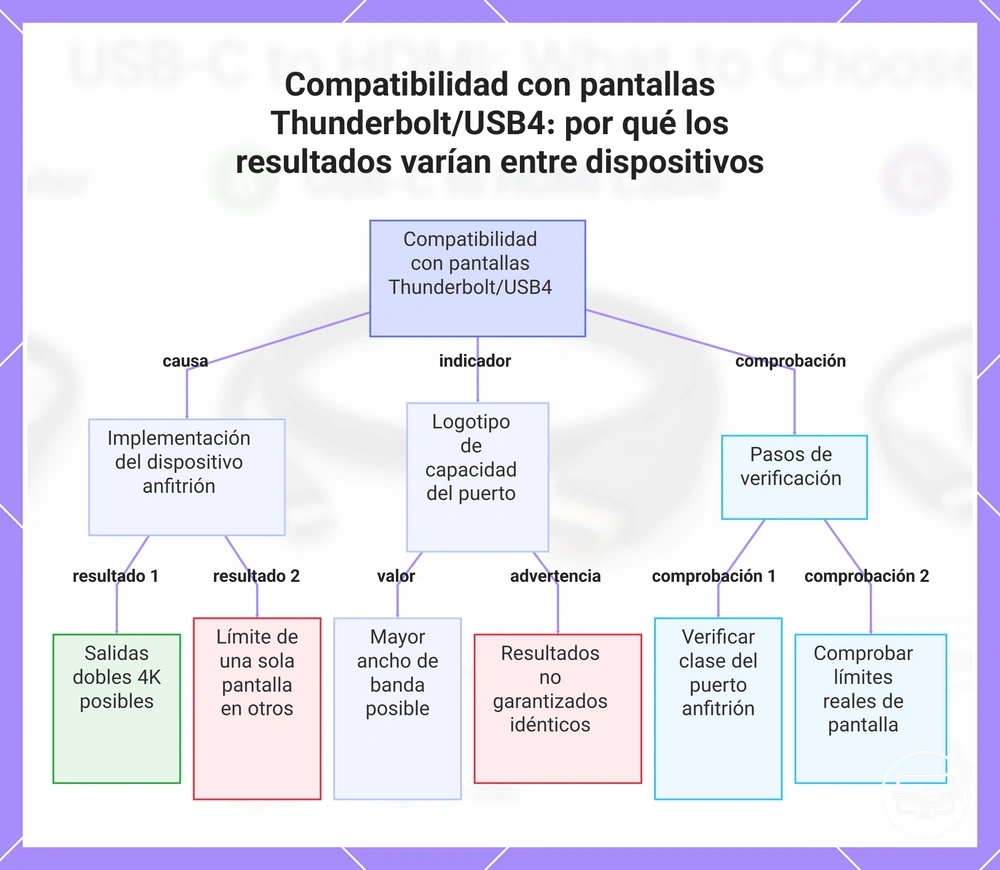 Compatibilidad con pantallas Thunderbolt/USB4: por qué los resultados varían entre dispositivos