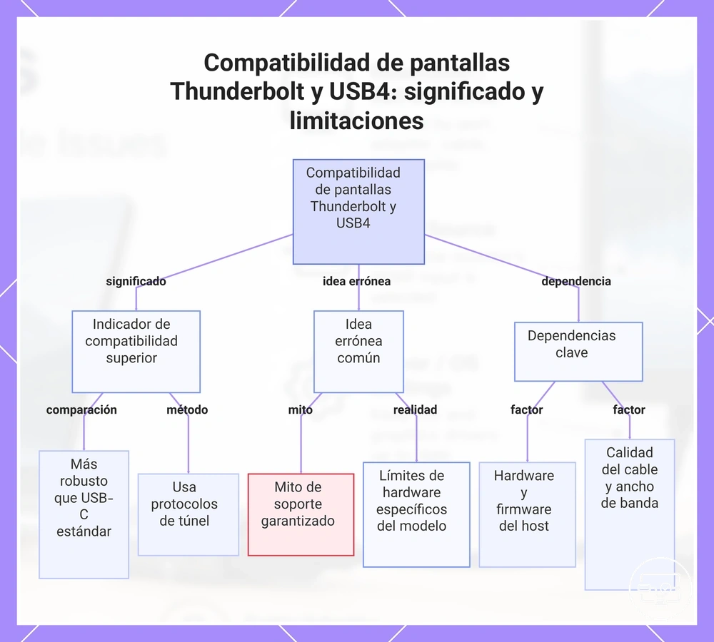 Compatibilidad de pantallas Thunderbolt y USB4: significado y limitaciones