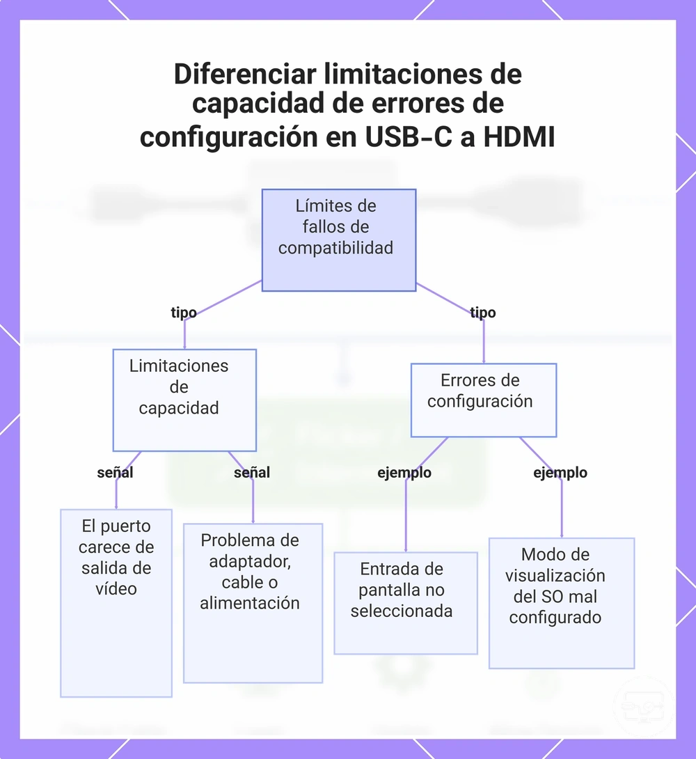 Diferenciar limitaciones de capacidad de errores de configuración en USB-C a HDMI