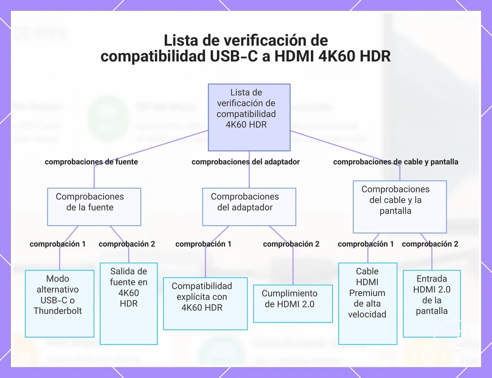Lista de verificación de compatibilidad USB-C a HDMI 4K60 HDR