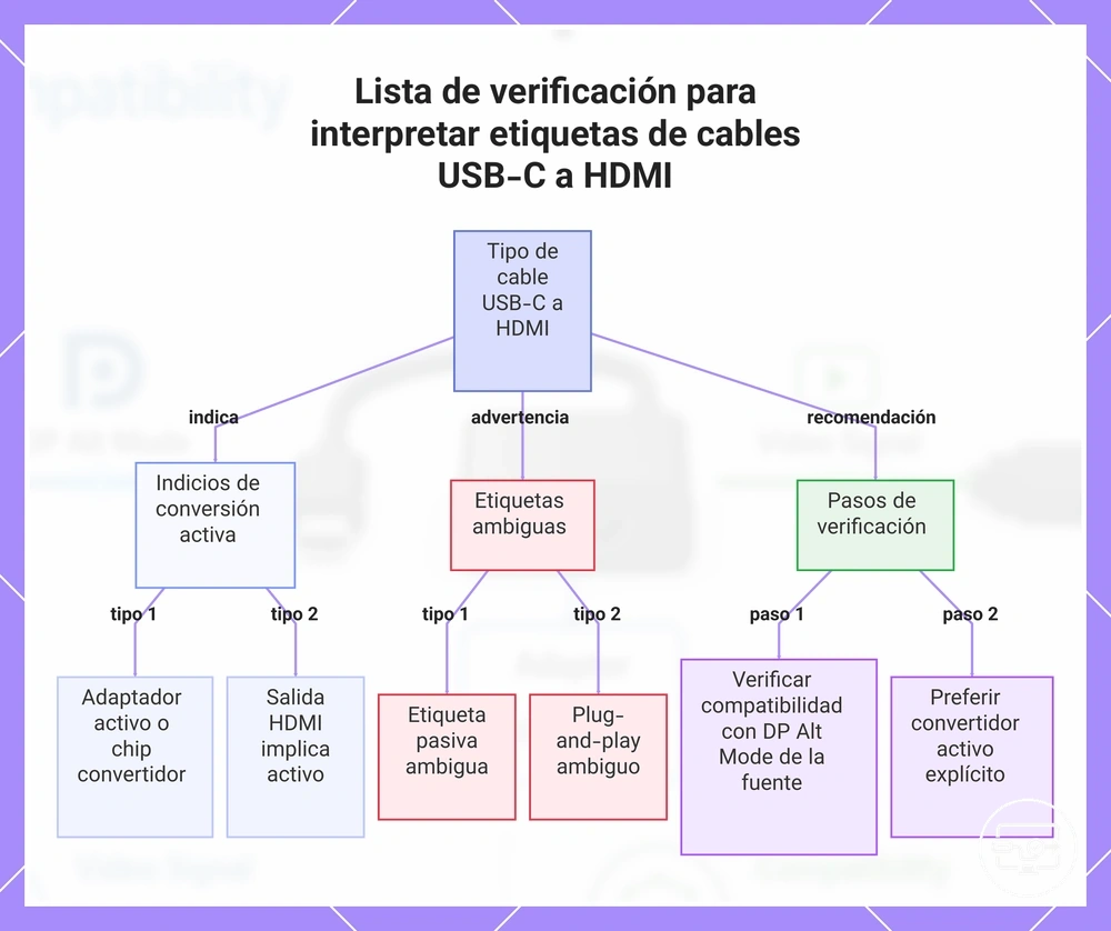 Lista de verificación para interpretar etiquetas de cables USB-C a HDMI