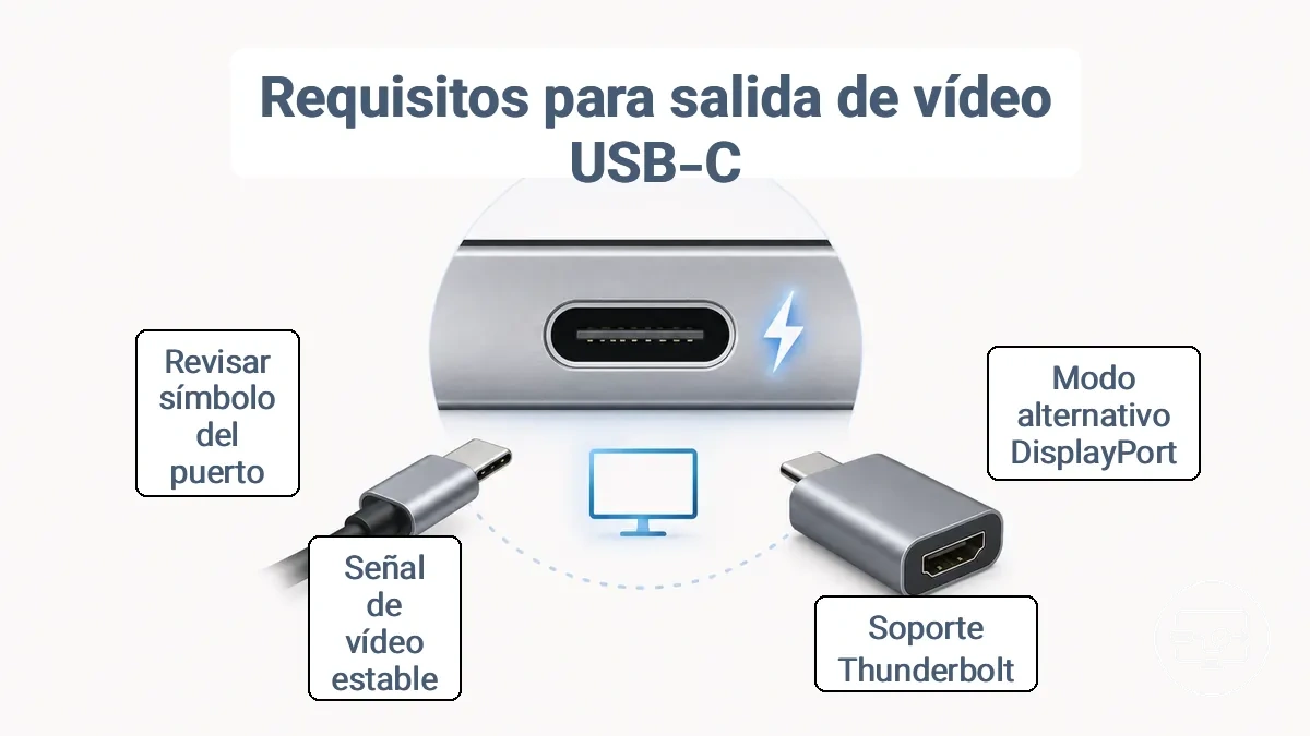 Diagrama que muestra las señales de capacidad del puerto USB-C para la salida de vídeo
