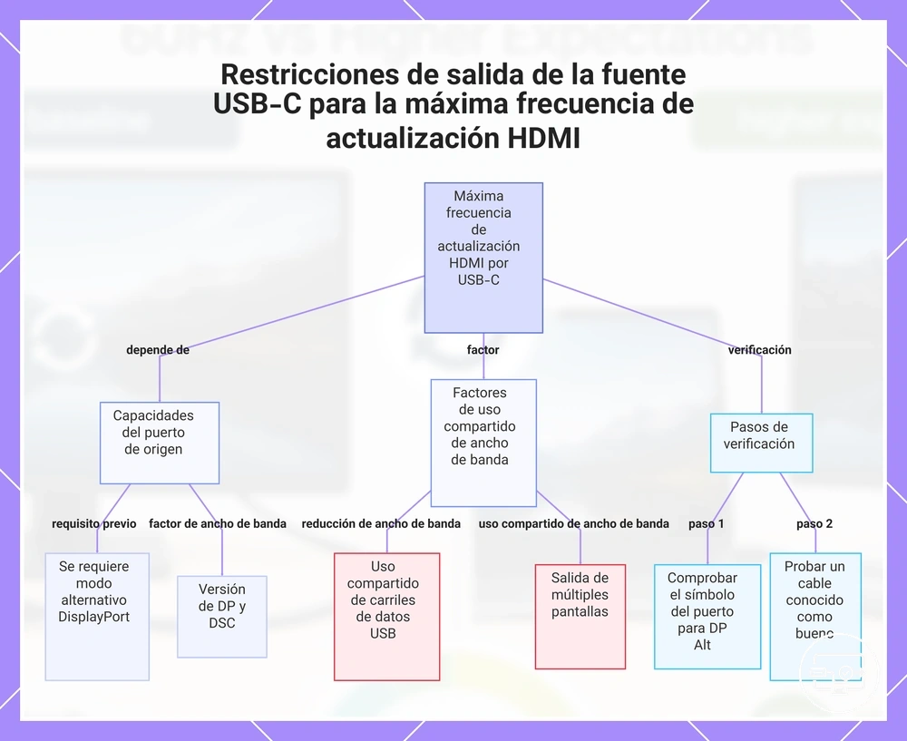 Restricciones de salida de la fuente USB-C para la máxima frecuencia de actualización HDMI