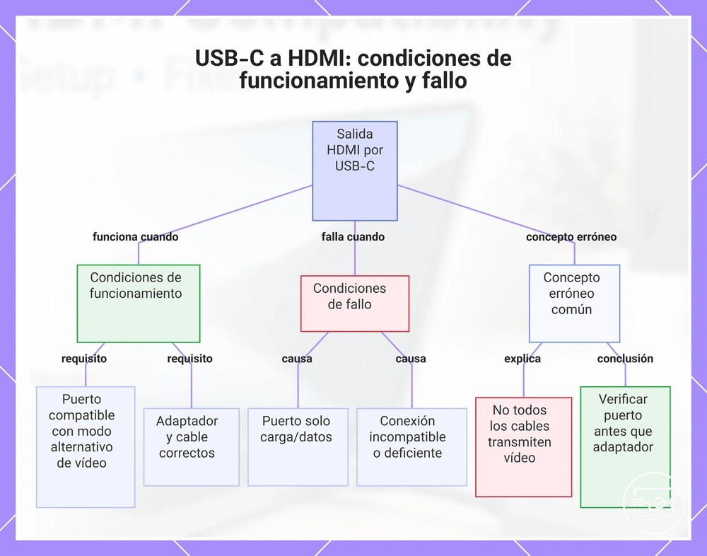 USB-C a HDMI: condiciones de funcionamiento y fallo
