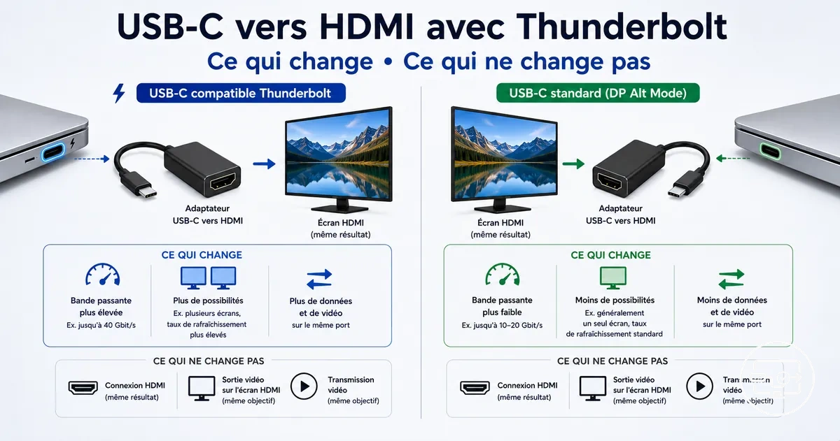 Comparaison de compatibilité USB-C vers HDMI : Thunderbolt vs USB-C standard