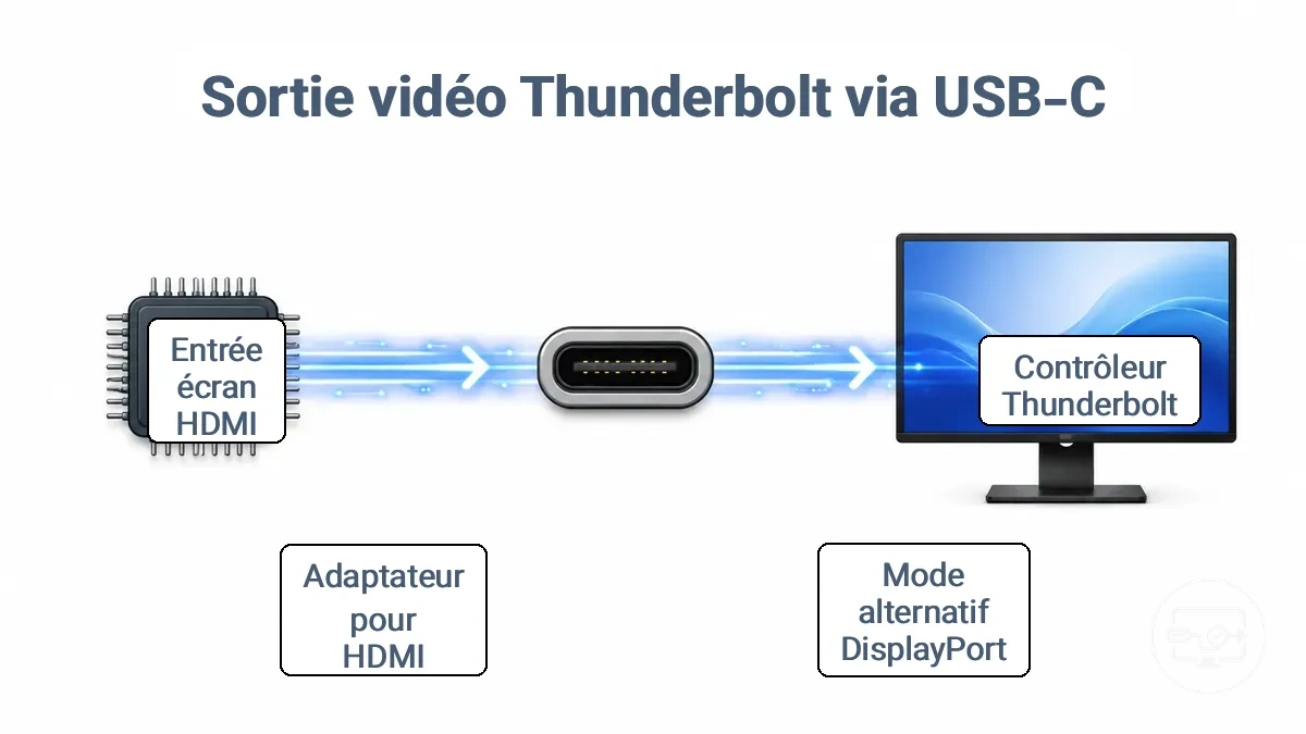 Flux du signal du contrôleur Thunderbolt vers un écran HDMI