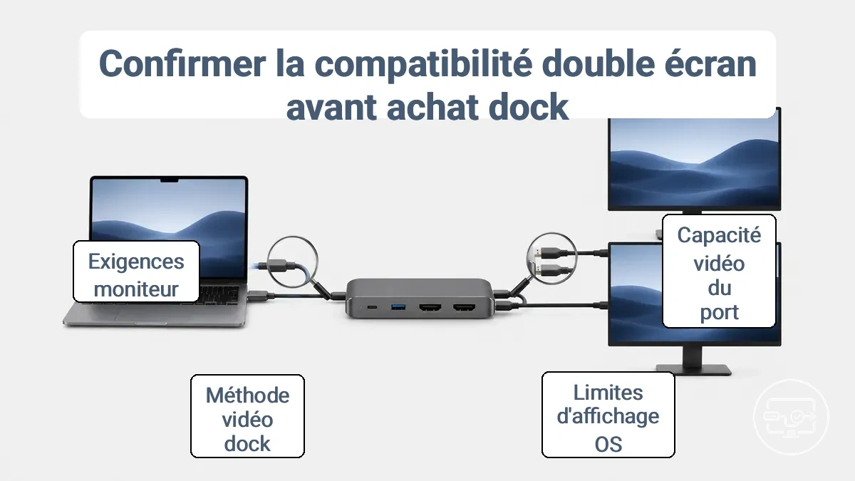 Vérification de la compatibilité double écran : ports, méthode du dock et exigences des moniteurs