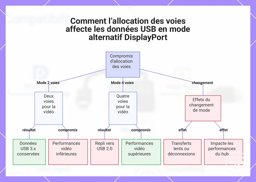 Comment l’allocation des voies affecte les données USB en mode alternatif DisplayPort