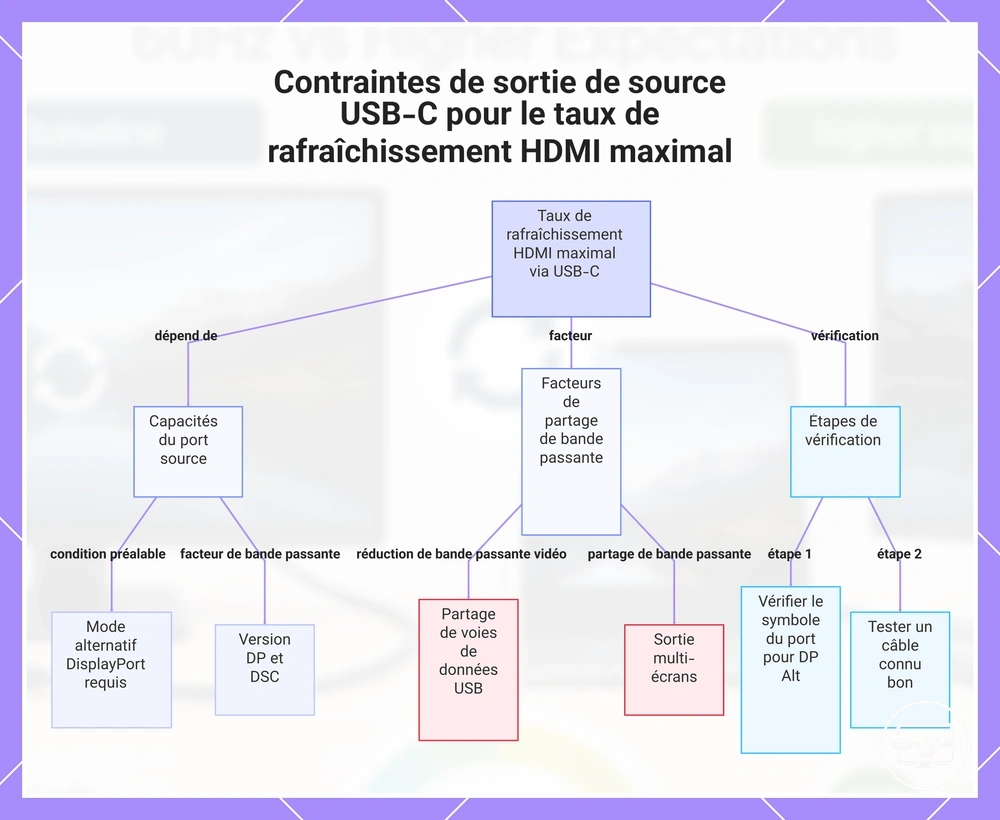 Contraintes de sortie de source USB-C pour le taux de rafraîchissement HDMI maximal