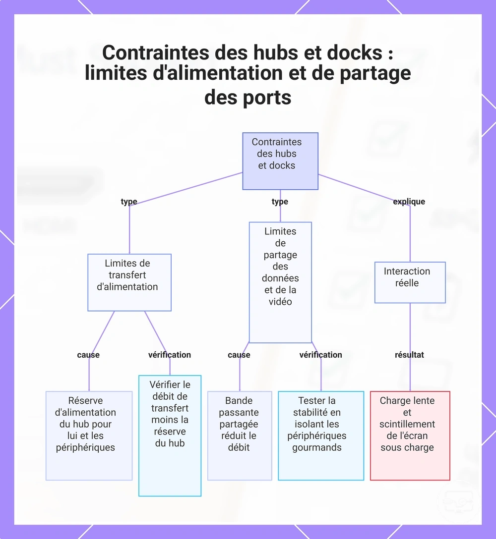 Contraintes des hubs et docks : limites d'alimentation et de partage des ports