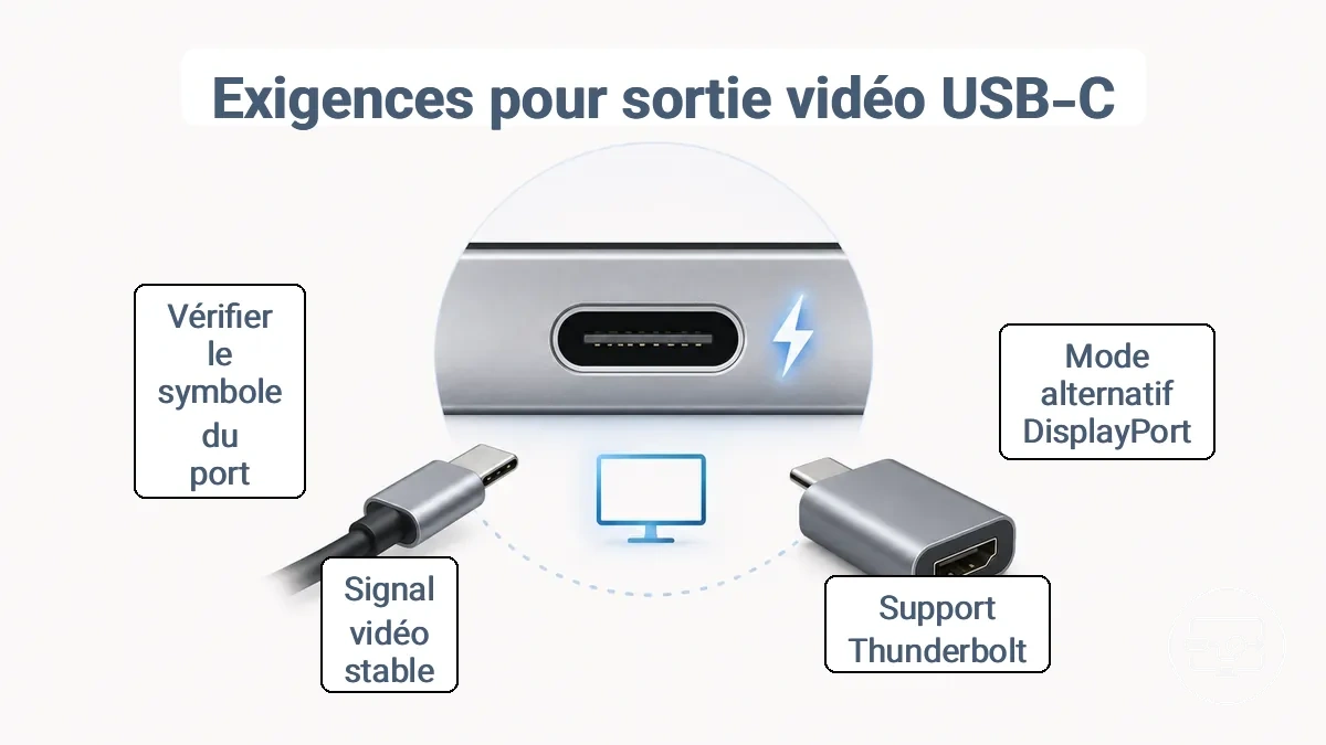 Schéma des signaux de capacité du port USB-C pour la prise en charge de la sortie vidéo
