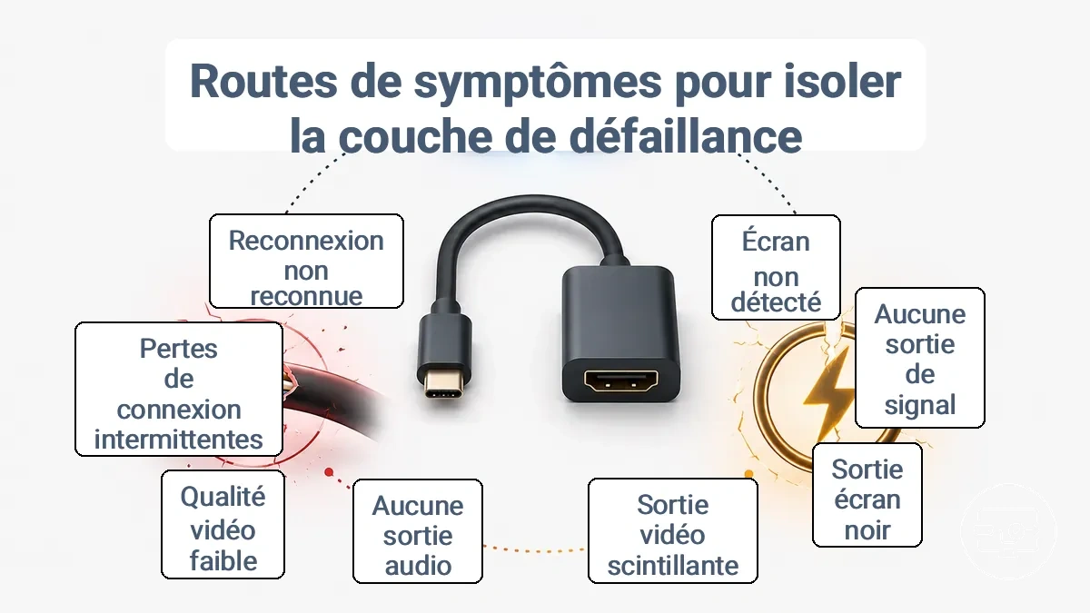 Cartographie symptôme-couche pour le dépannage USB-C vers HDMI