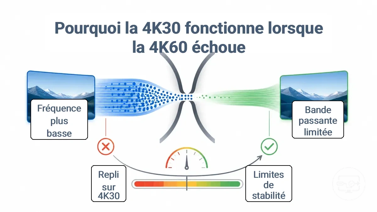 Graphique comparatif montrant pourquoi certaines configurations USB-C vers HDMI passent de la 4K60 à la 4K30
